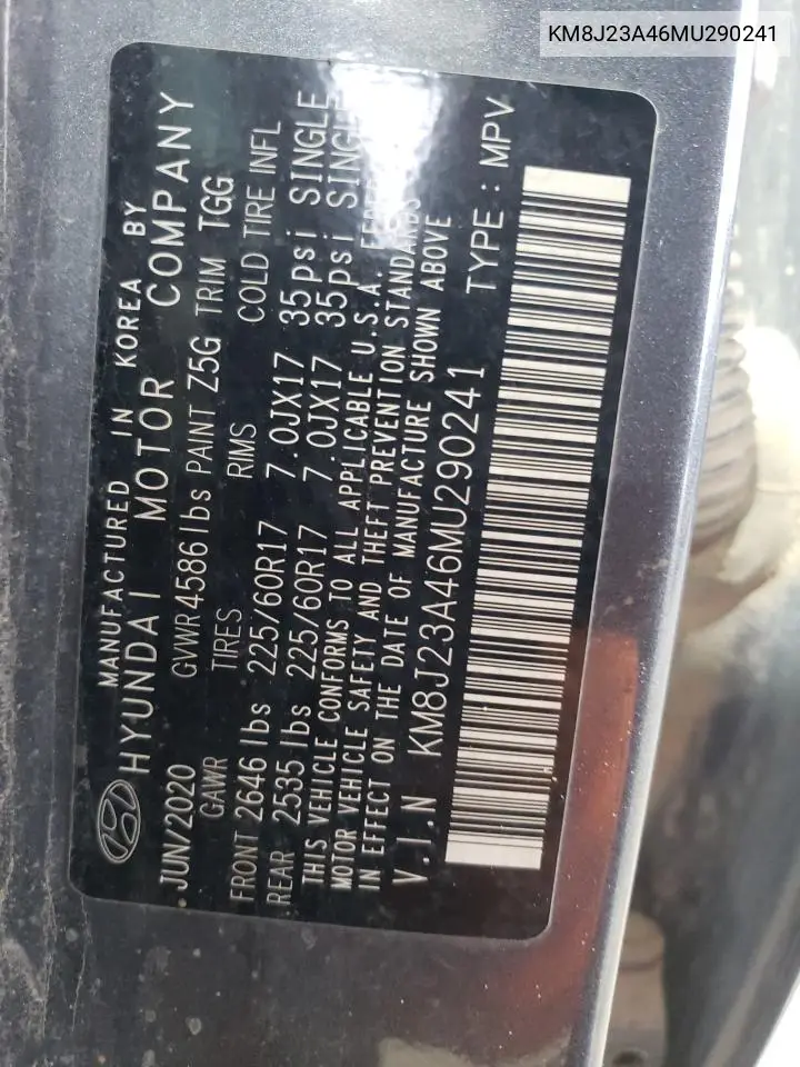 KM8J23A46MU290241 2021 Hyundai Tucson Se