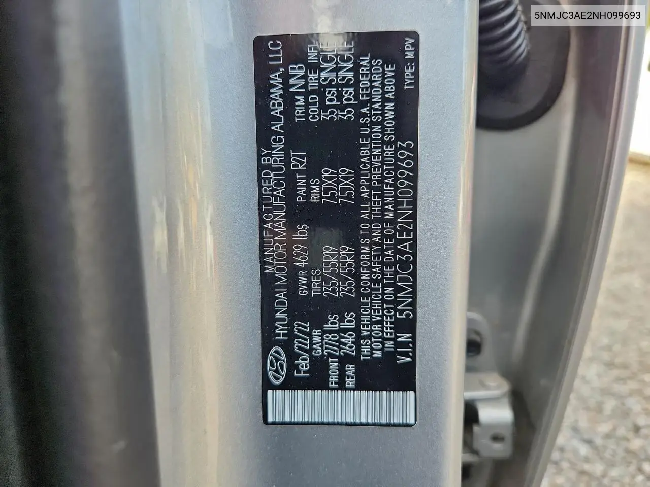 5NMJC3AE2NH099693 2022 Hyundai Tucson Sel