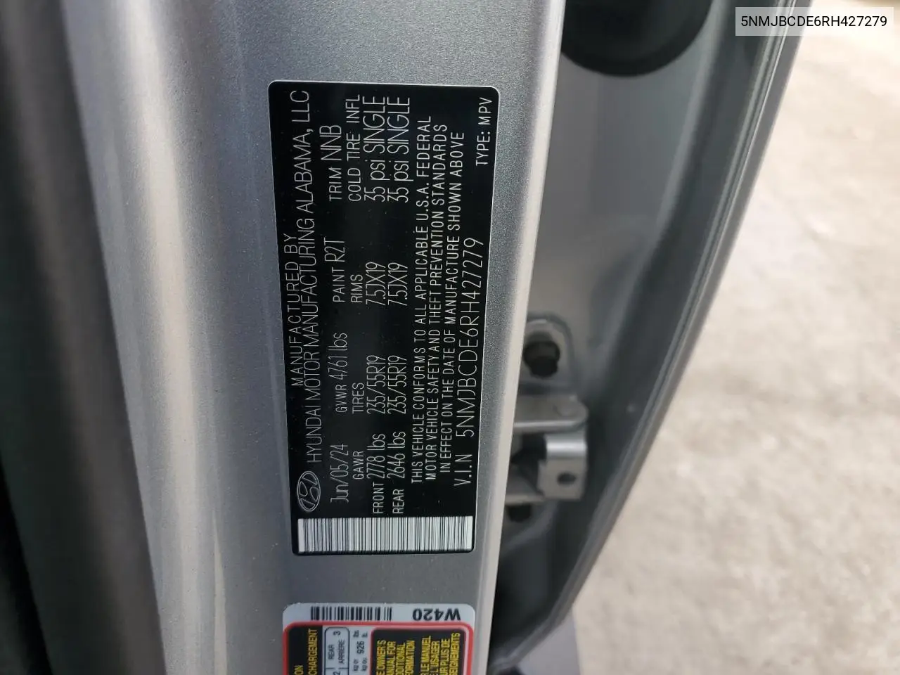5NMJBCDE6RH427279 2024 Hyundai Tucson Sel