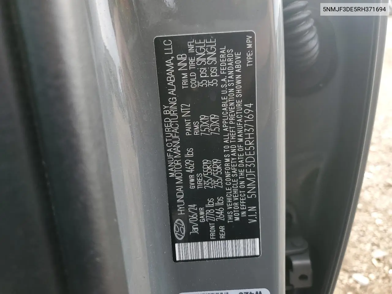 5NMJF3DE5RH371694 2024 Hyundai Tucson Sel