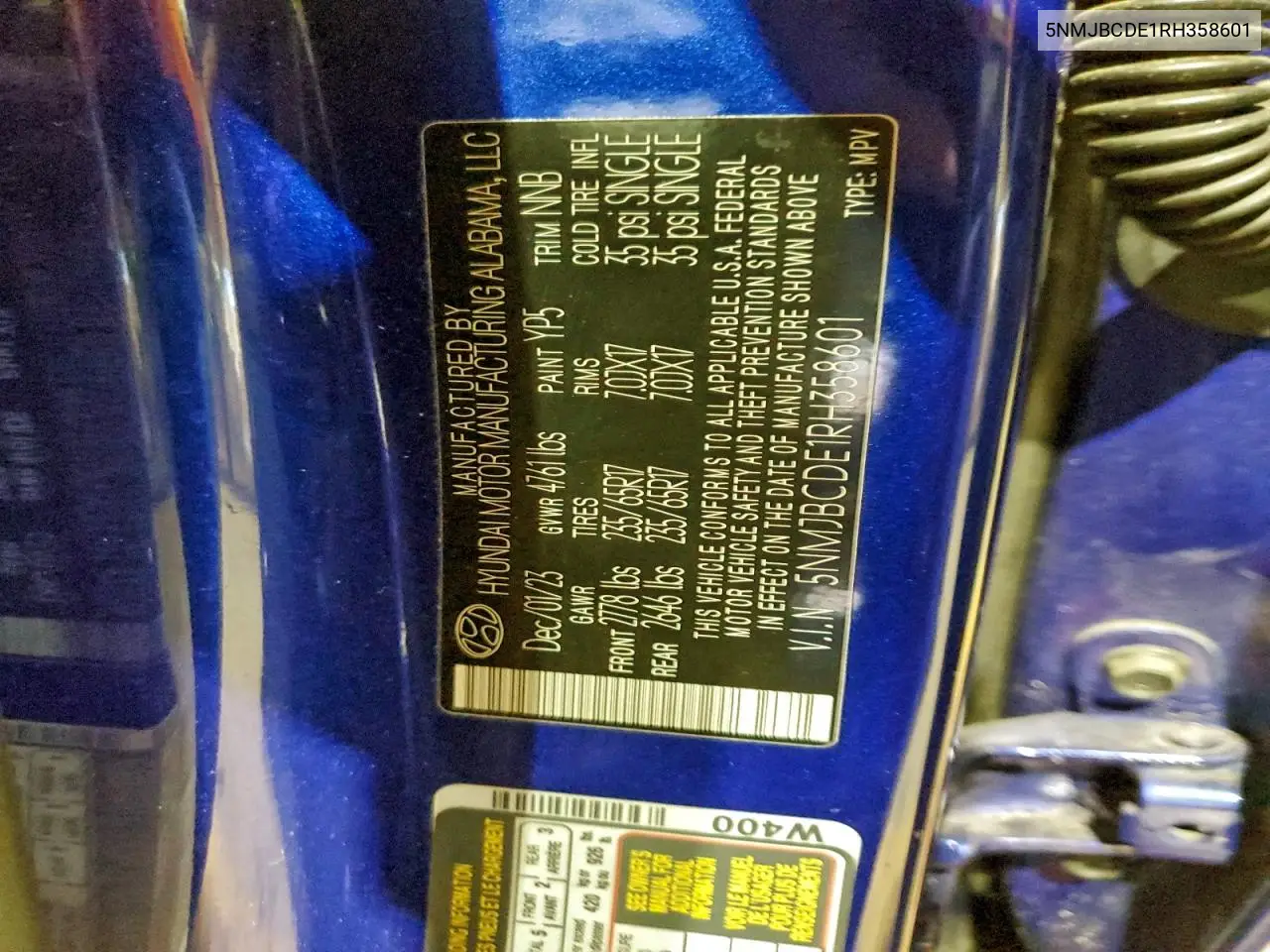 5NMJBCDE1RH358601 2024 Hyundai Tucson Sel