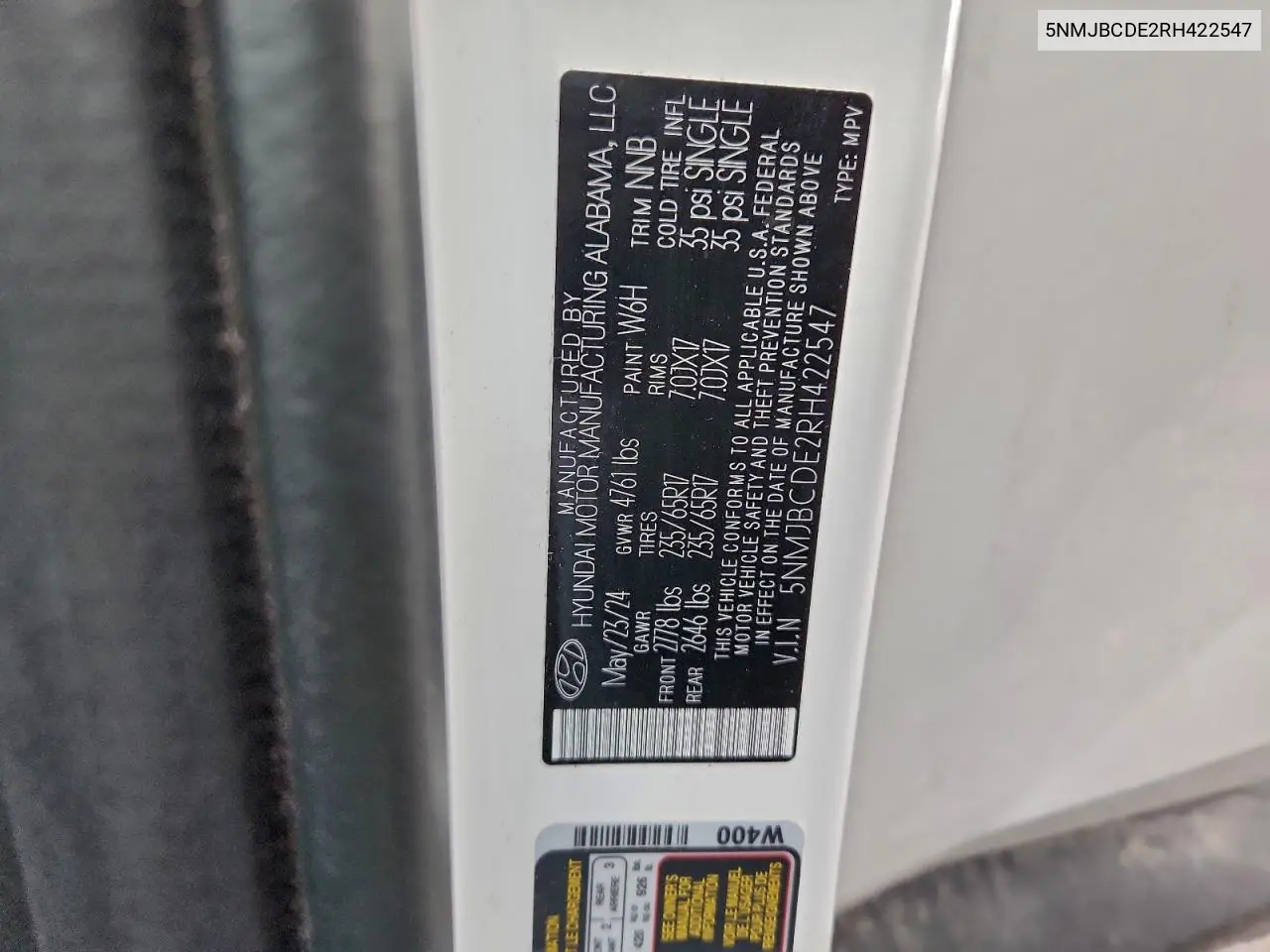 5NMJBCDE2RH422547 2024 Hyundai Tucson Sel