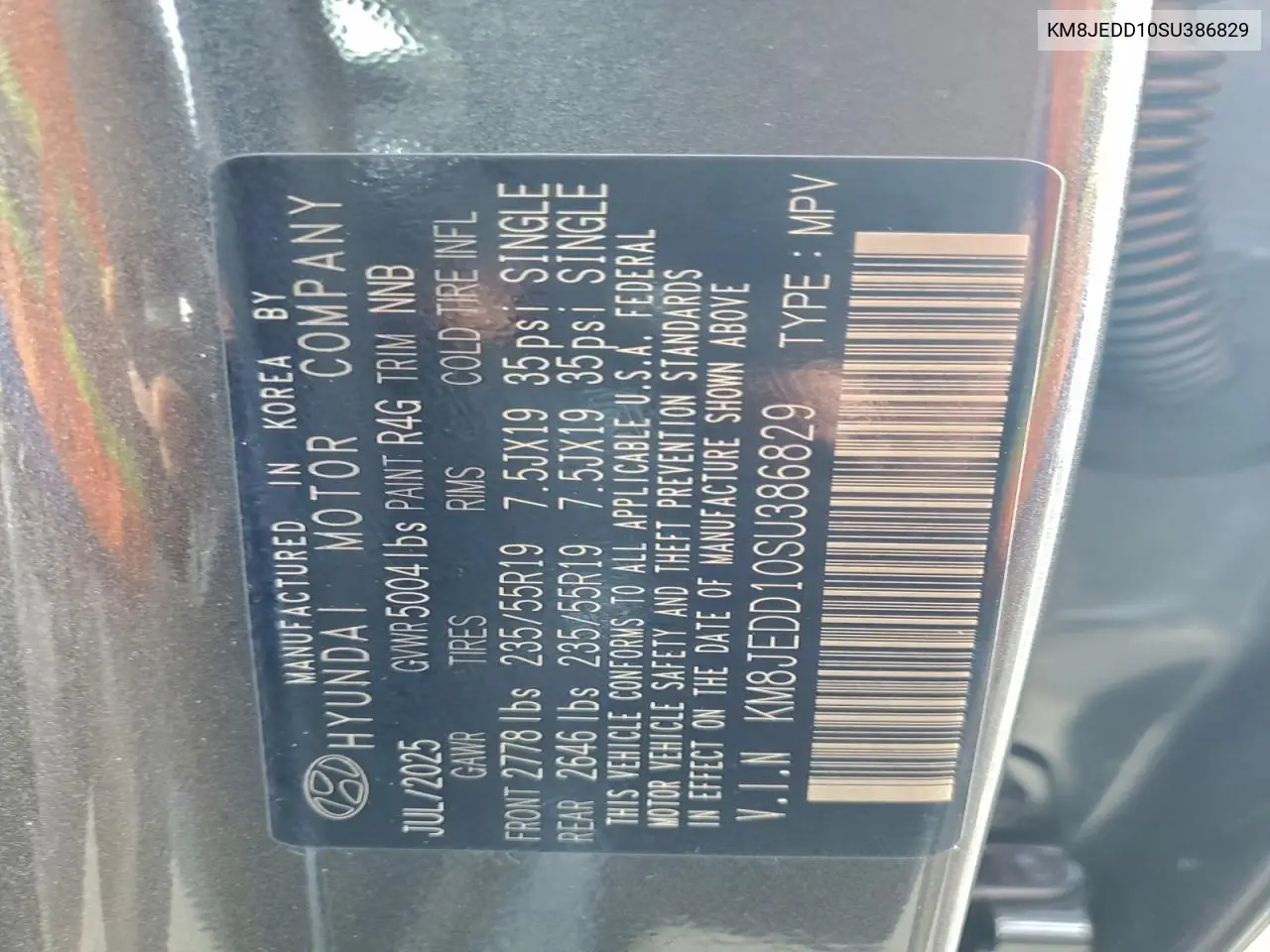 KM8JEDD10SU386829 2025 Hyundai Tucson Limited