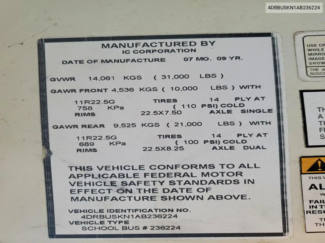2010 Ic Corporation Ce Series School - School Bus VIN: 4DRBUSKN1AB236224 Lot: 75060115