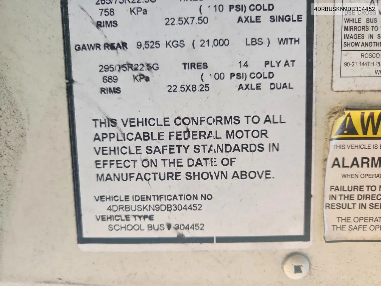 2013 Ic Corporation Ce Series School - School Bus VIN: 4DRBUSKN9DB304452 Lot: 79734575