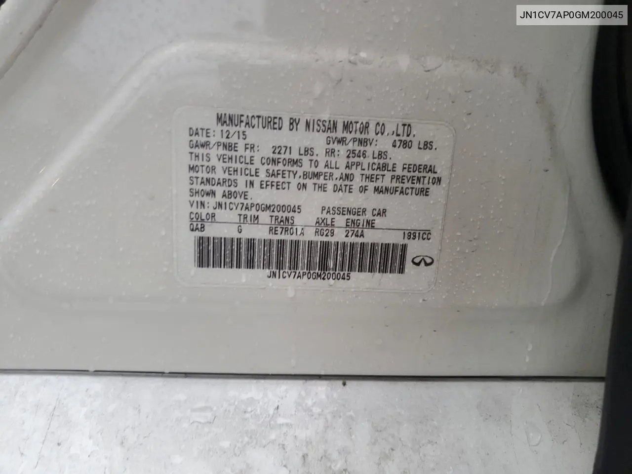 JN1CV7AP0GM200045 2016 Infiniti Q50 Base