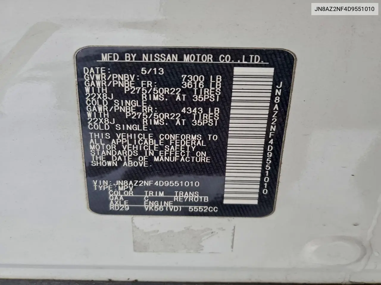 JN8AZ2NF4D9551010 2013 Infiniti Qx56