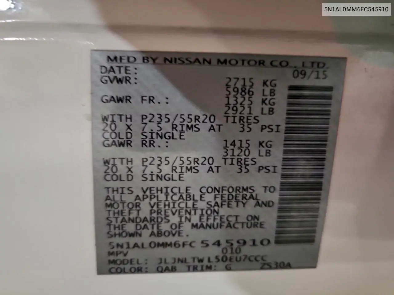 5N1AL0MM6FC545910 2015 Infiniti Qx60 Base