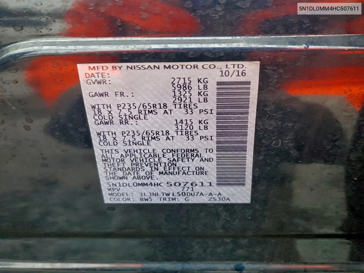 5N1DL0MM4HC507611 2017 Infiniti Qx60