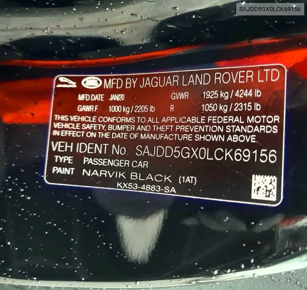 SAJDD5GX0LCK69156 2020 Jaguar F-Type