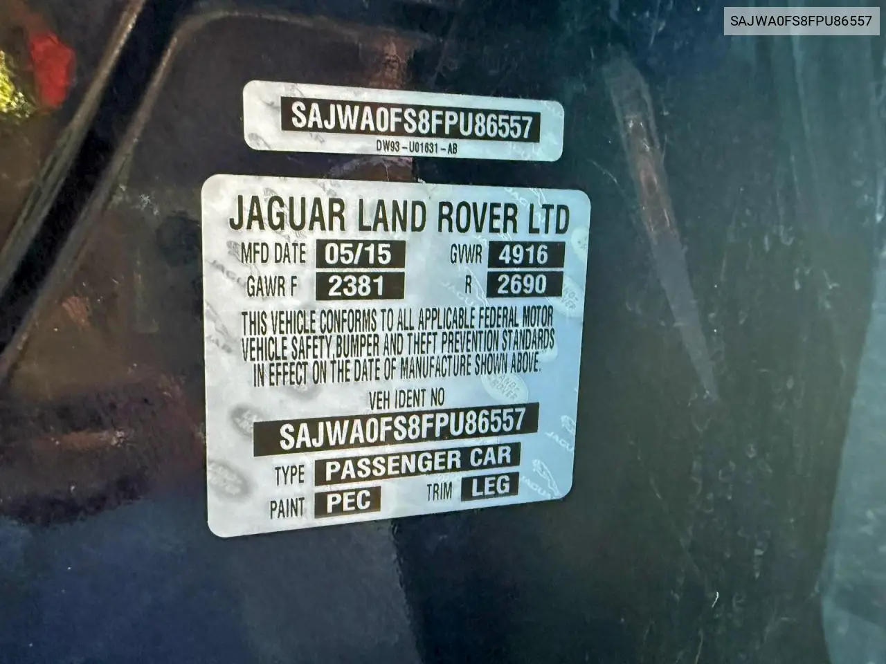 SAJWA0FS8FPU86557 2015 Jaguar Xf 2.0T Premium