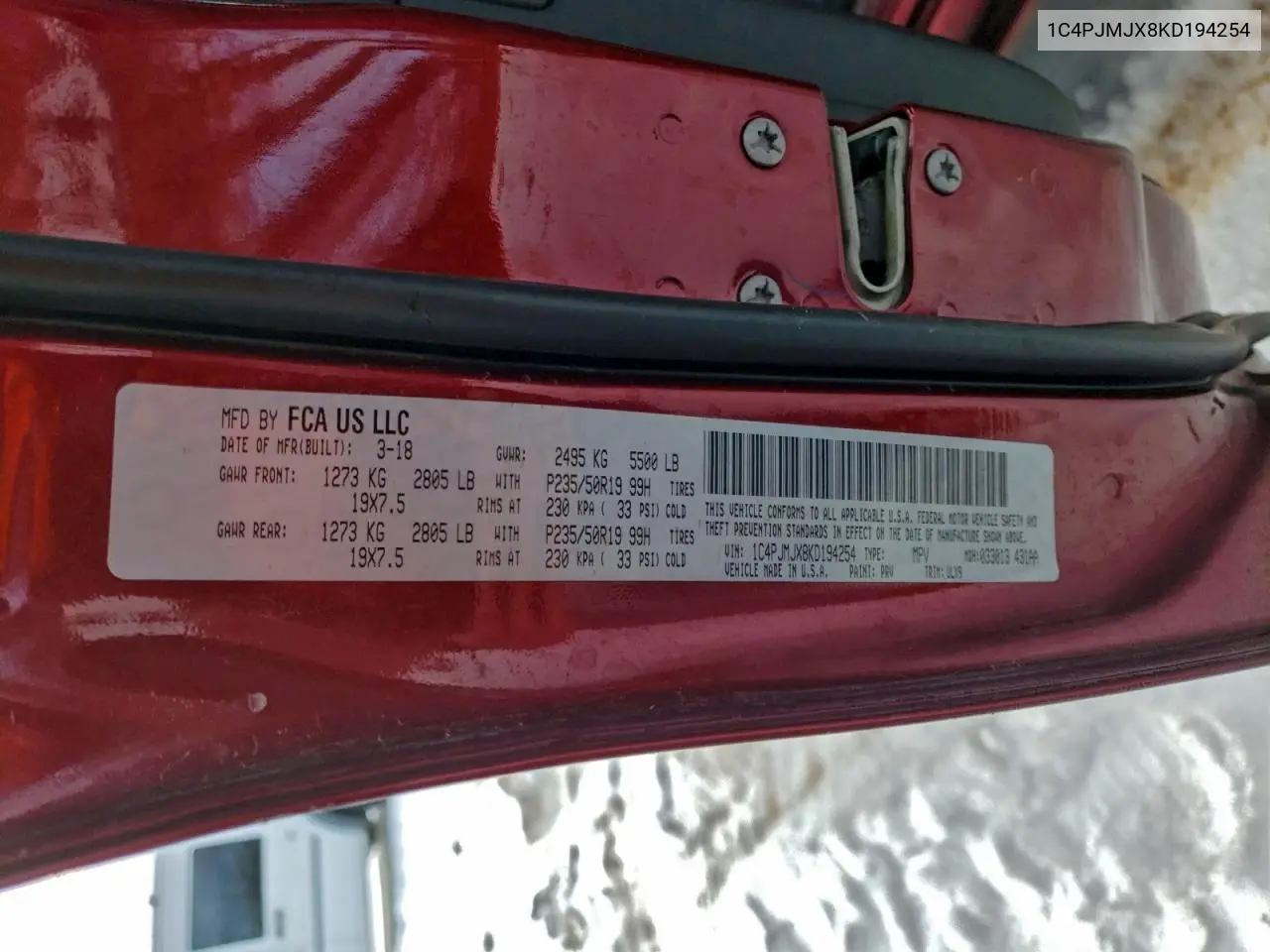 1C4PJMJX8KD194254 2019 Jeep Cherokee Overland