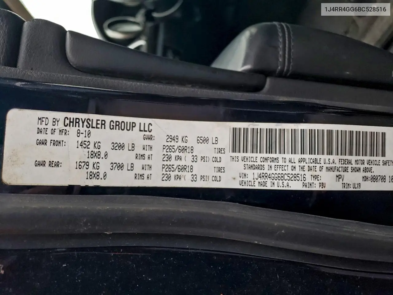 1J4RR4GG6BC528516 2011 Jeep Grand Cherokee Laredo