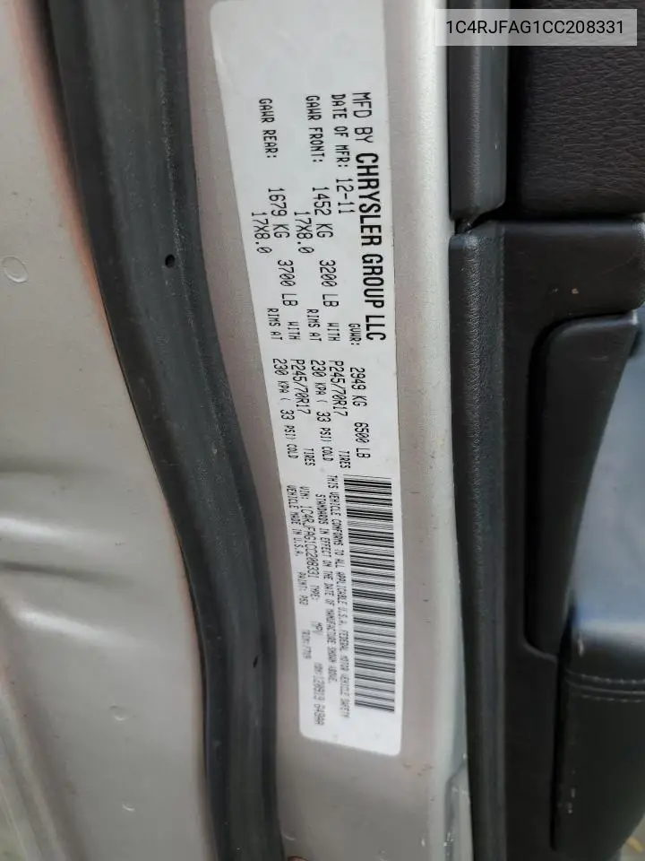 1C4RJFAG1CC208331 2012 Jeep Grand Cherokee Laredo