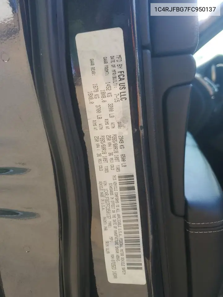 1C4RJFBG7FC950137 2015 Jeep Grand Cherokee Limited
