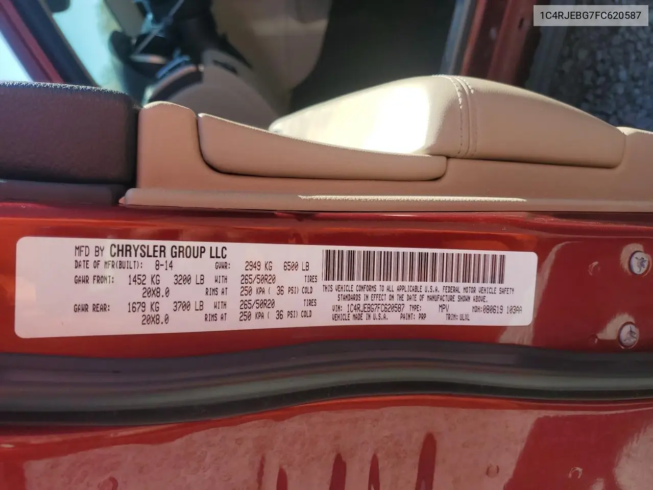 1C4RJEBG7FC620587 2015 Jeep Grand Cherokee Limited