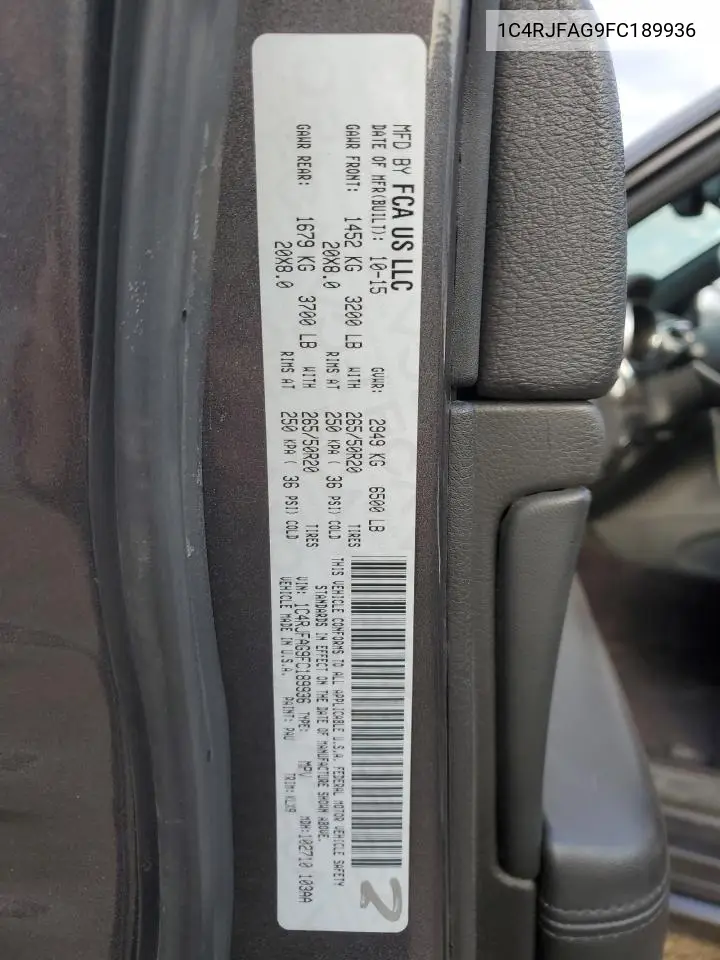 1C4RJFAG9FC189936 2015 Jeep Grand Cherokee Laredo