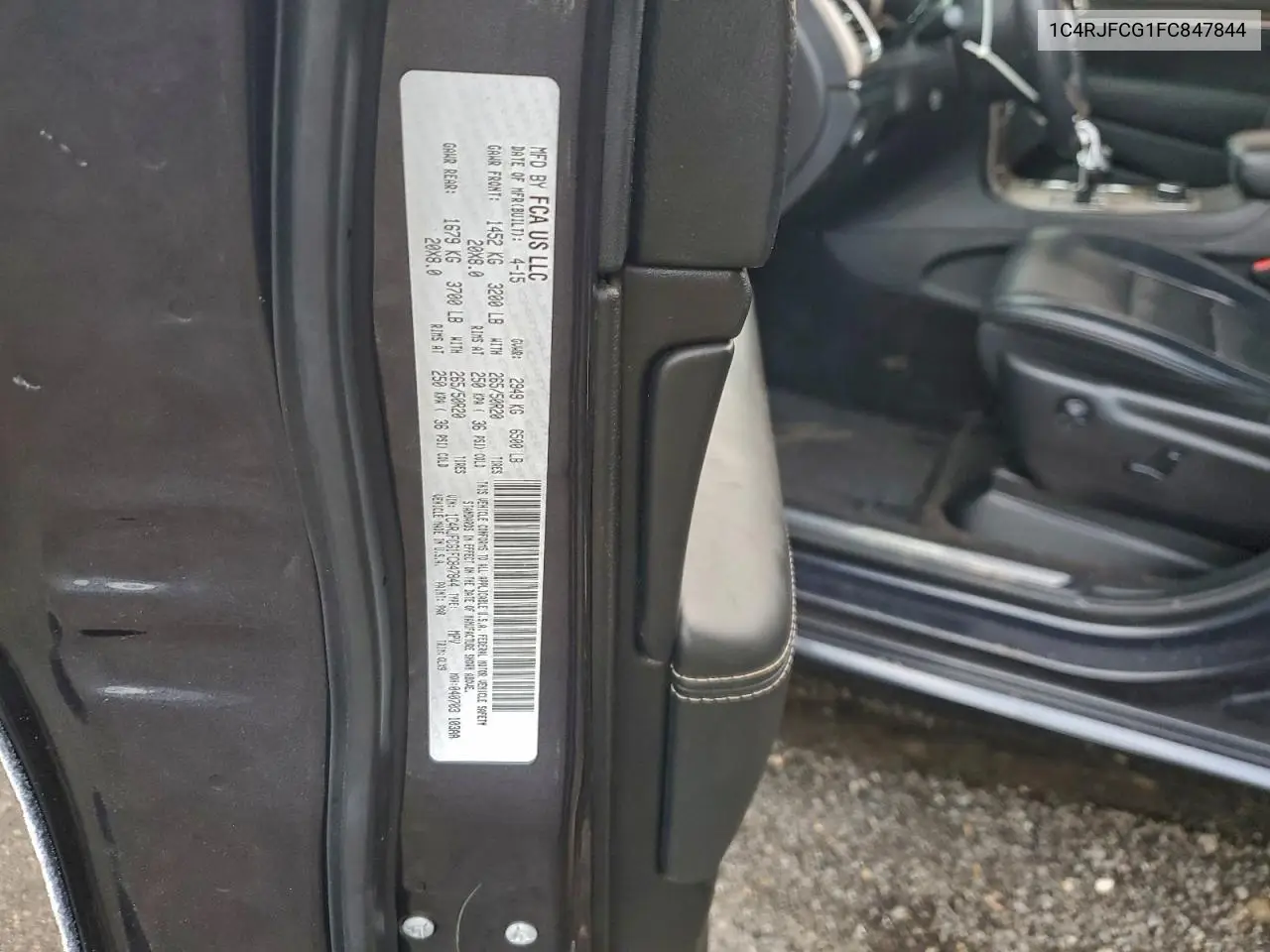 1C4RJFCG1FC847844 2015 Jeep Grand Cherokee Overland