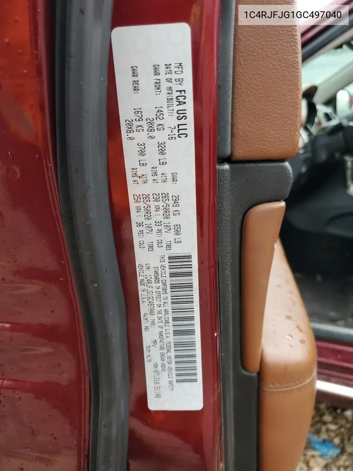 1C4RJFJG1GC497040 2016 Jeep Grand Cherokee Summit