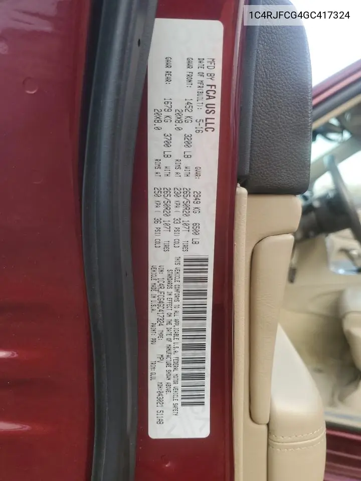 1C4RJFCG4GC417324 2016 Jeep Grand Cherokee Overland