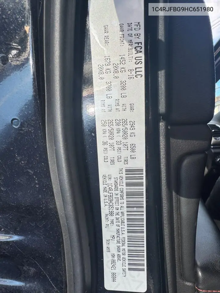 1C4RJFBG9HC651980 2017 Jeep Grand Cherokee Limited