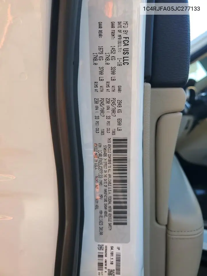 1C4RJFAG5JC277133 2018 Jeep Grand Cherokee Laredo