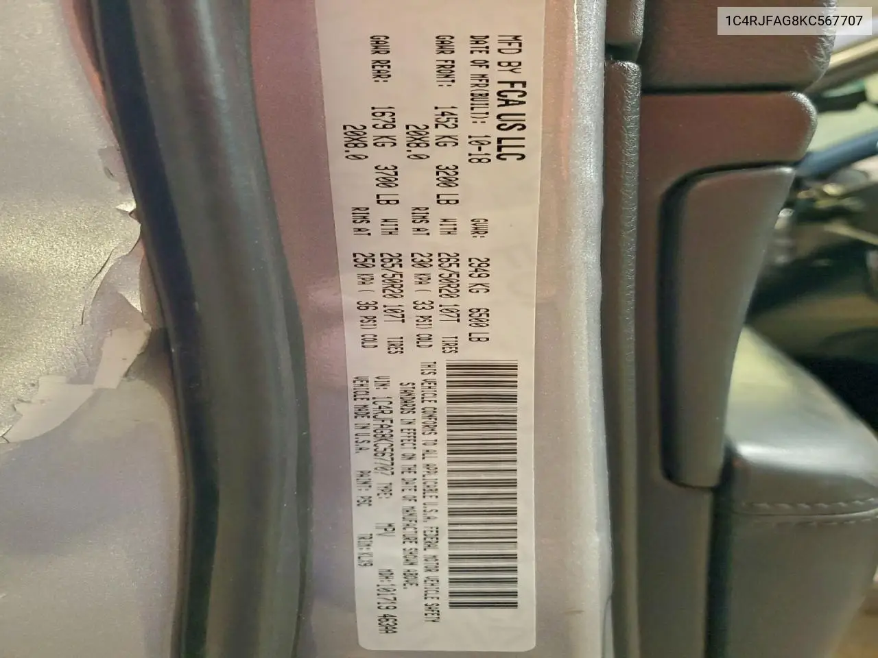 1C4RJFAG8KC567707 2019 Jeep Grand Cherokee Laredo