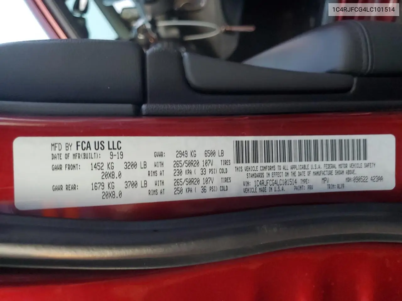 1C4RJFCG4LC101514 2020 Jeep Grand Cherokee Overland