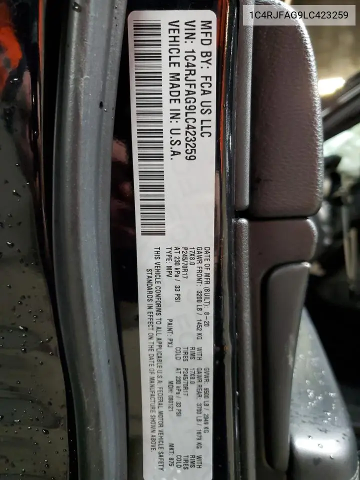 1C4RJFAG9LC423259 2020 Jeep Grand Cherokee Laredo