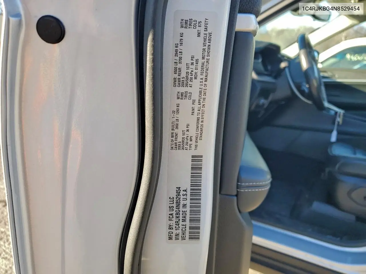 1C4RJKBG4N8529454 2022 Jeep Grand Cherokee L Limited