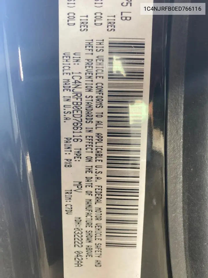 1C4NJRFB0ED766116 2014 Jeep Patriot Latitude
