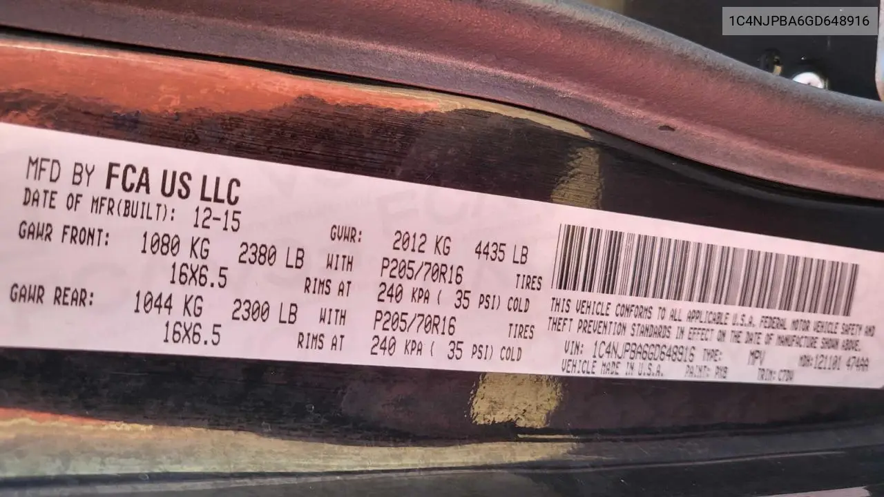 1C4NJPBA6GD648916 2016 Jeep Patriot Sport
