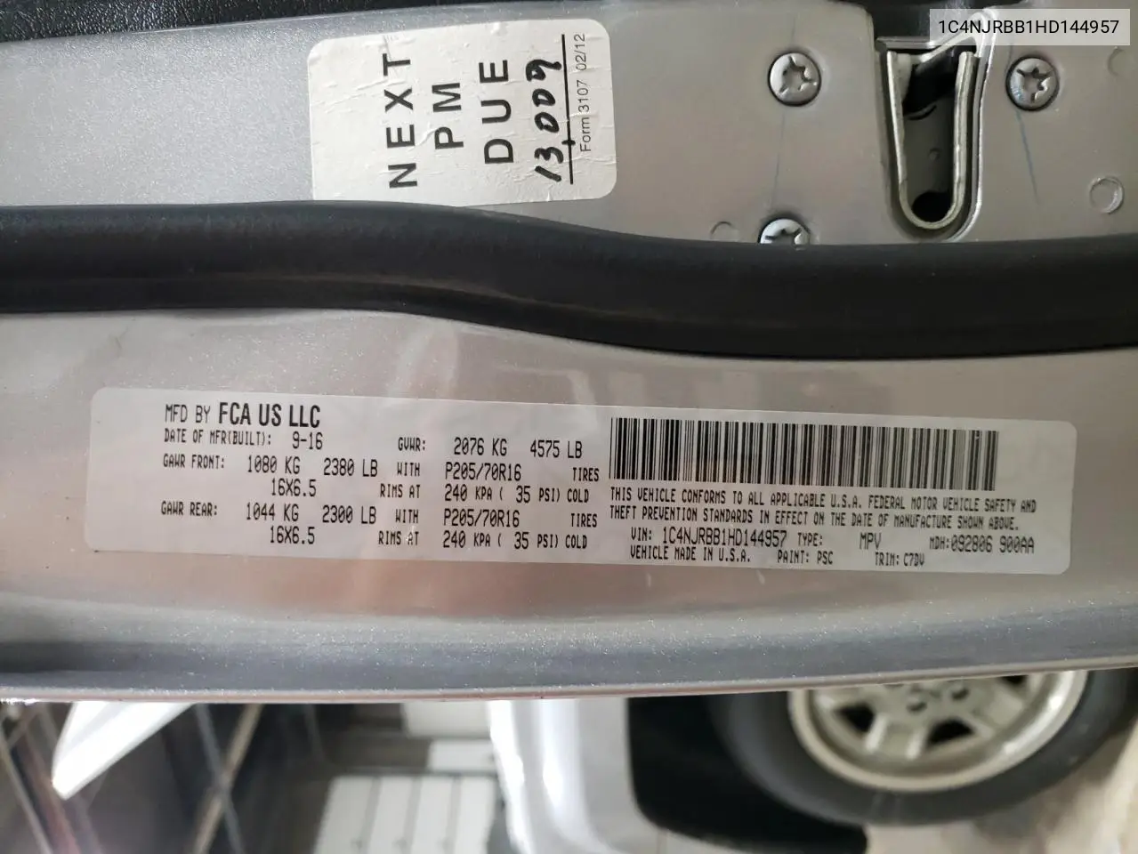 1C4NJRBB1HD144957 2017 Jeep Patriot Sport