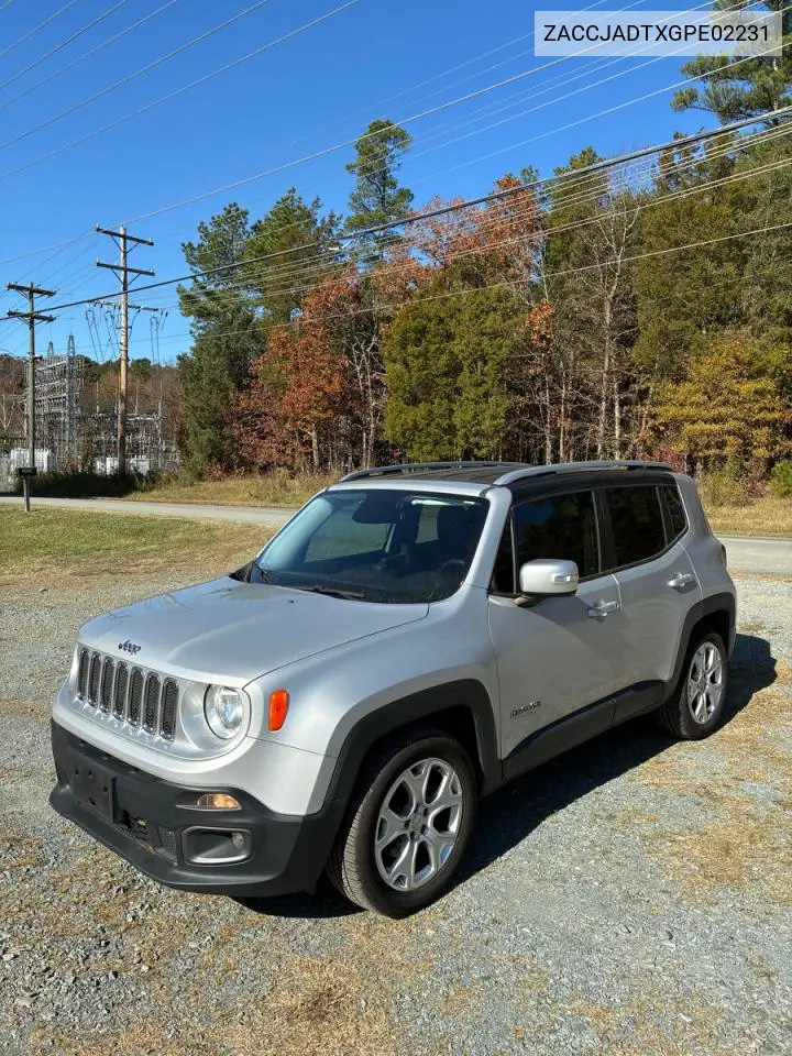 ZACCJADTXGPE02231 2016 Jeep Renegade Limited