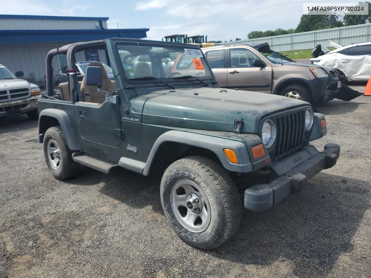 2000 Jeep Wrangler / Tj Se VIN: 1J4FA29P5YP702024 Lot: 59721994