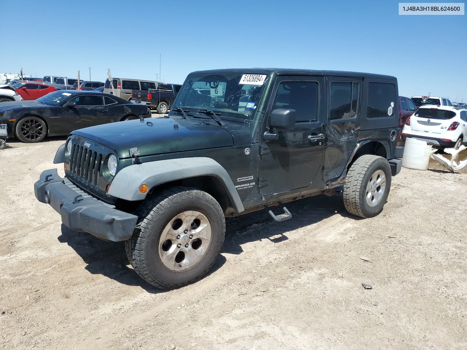 2011 Jeep Wrangler Unlimited Sport VIN: 1J4BA3H18BL624600 Lot: 51326894