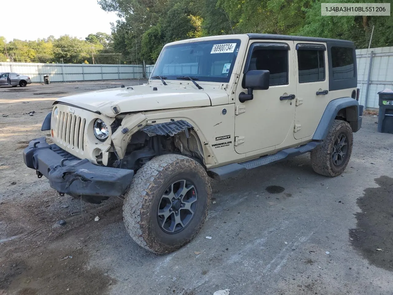 2011 Jeep Wrangler Unlimited Sport VIN: 1J4BA3H10BL551206 Lot: 68900734