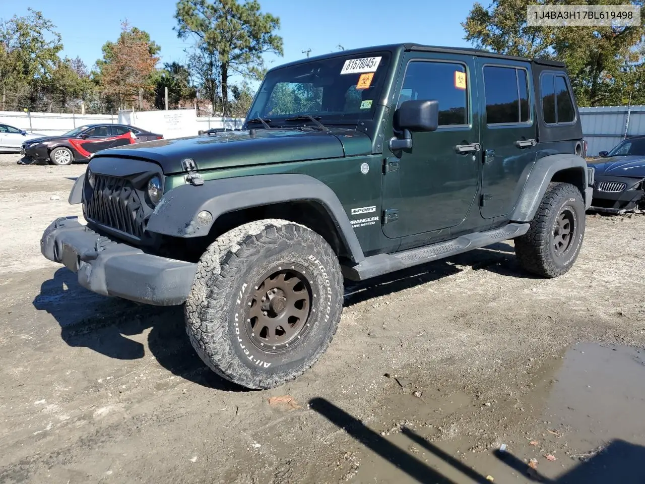 1J4BA3H17BL619498 2011 Jeep Wrangler Unlimited Sport