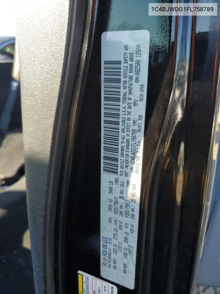 1C4BJWDG1FL758789 2015 Jeep Wrangler Unlimited Sport