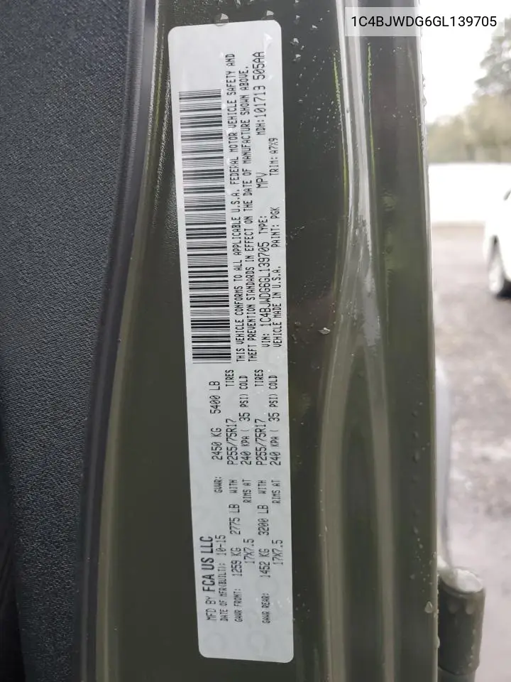 1C4BJWDG6GL139705 2016 Jeep Wrangler Unlimited Sport