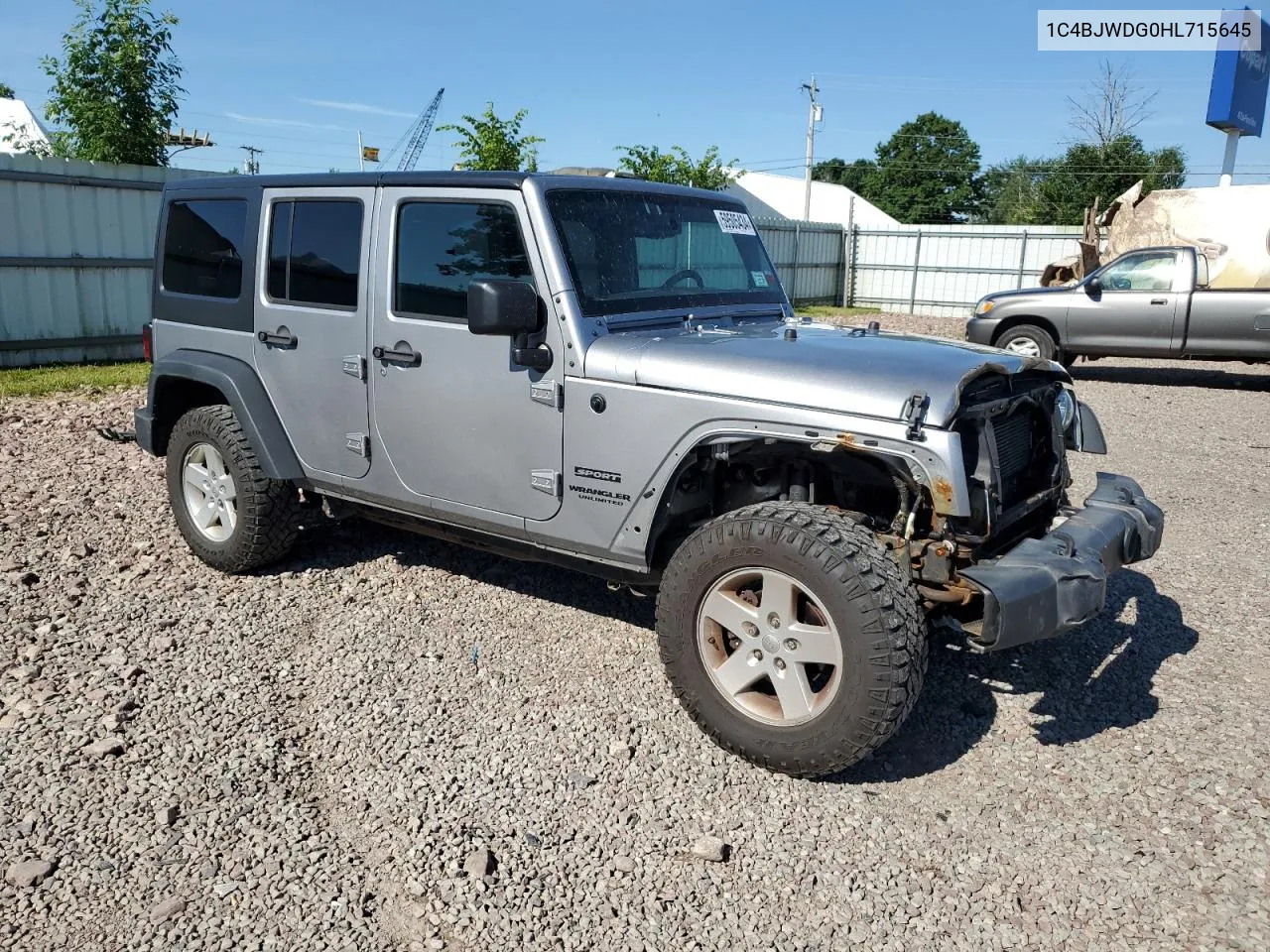 1C4BJWDG0HL715645 2017 Jeep Wrangler Unlimited Sport