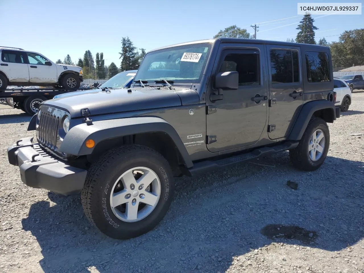 2018 Jeep Wrangler Unlimited Sport VIN: 1C4HJWDG7JL929337 Lot: 69376174