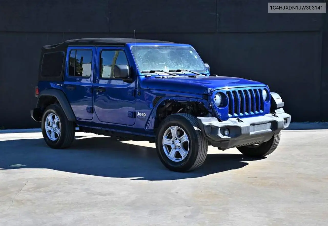 1C4HJXDN1JW303141 2018 Jeep Wrangler Unlimited Sport