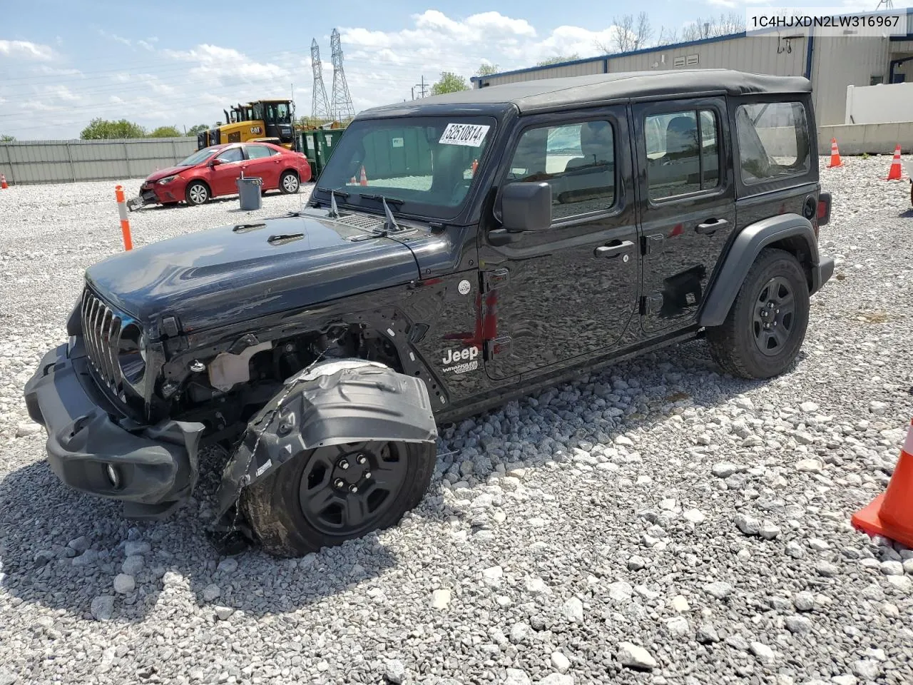 2020 Jeep Wrangler Unlimited Sport VIN: 1C4HJXDN2LW316967 Lot: 52510814