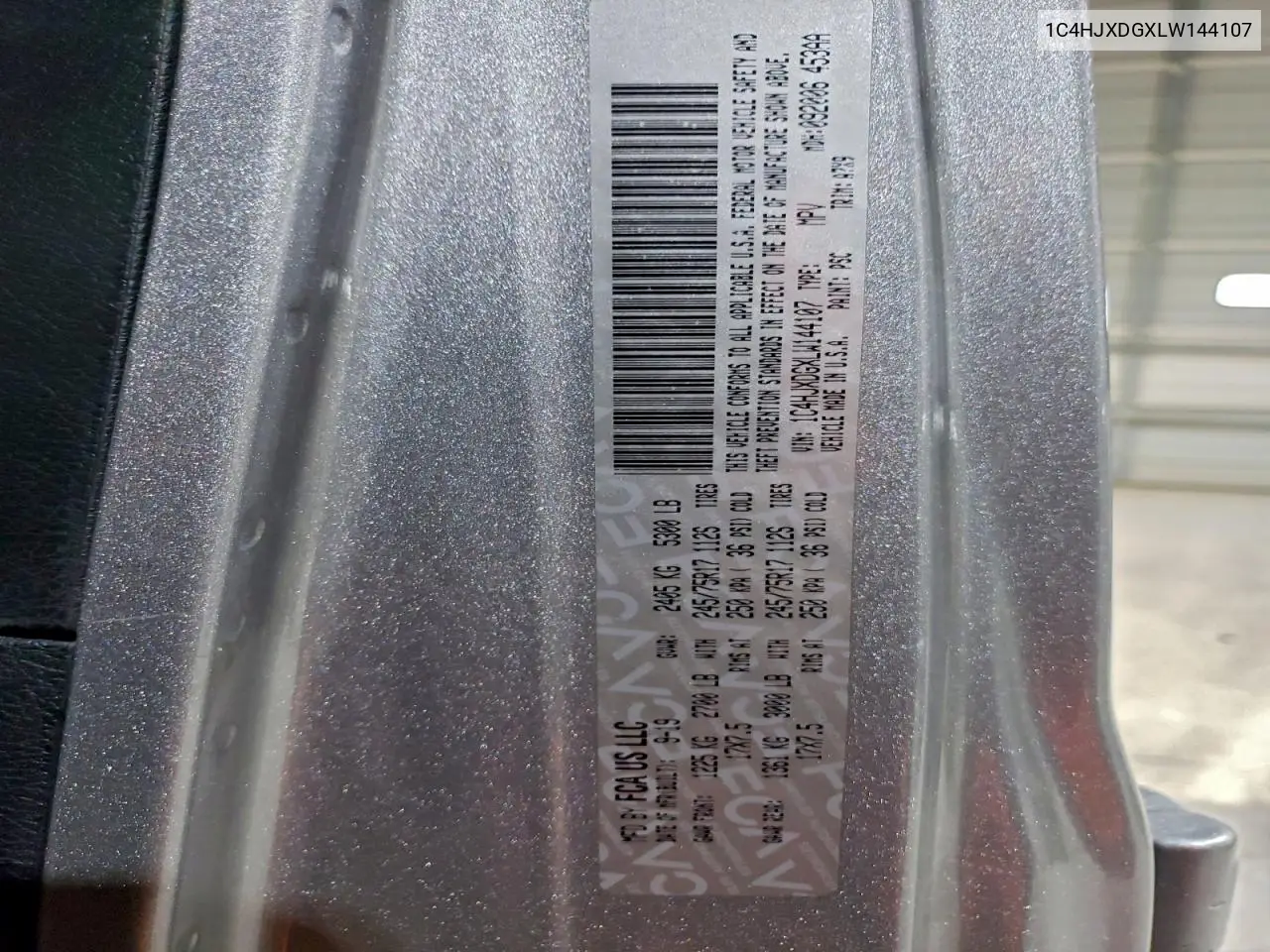 1C4HJXDGXLW144107 2020 Jeep Wrangler Unlimited Sport