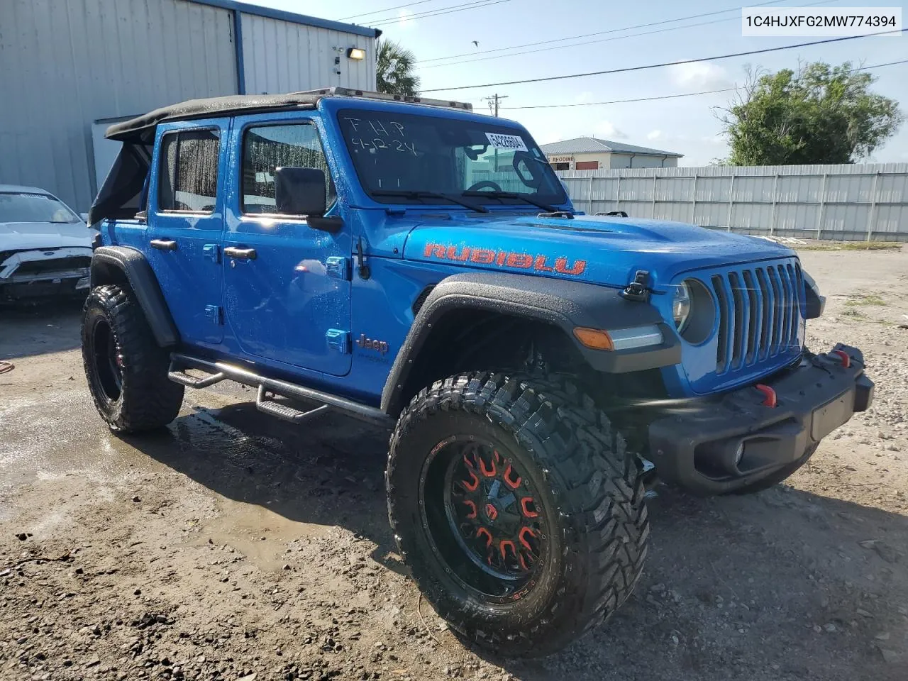 2021 Jeep Wrangler Unlimited Rubicon VIN: 1C4HJXFG2MW774394 Lot: 54226604