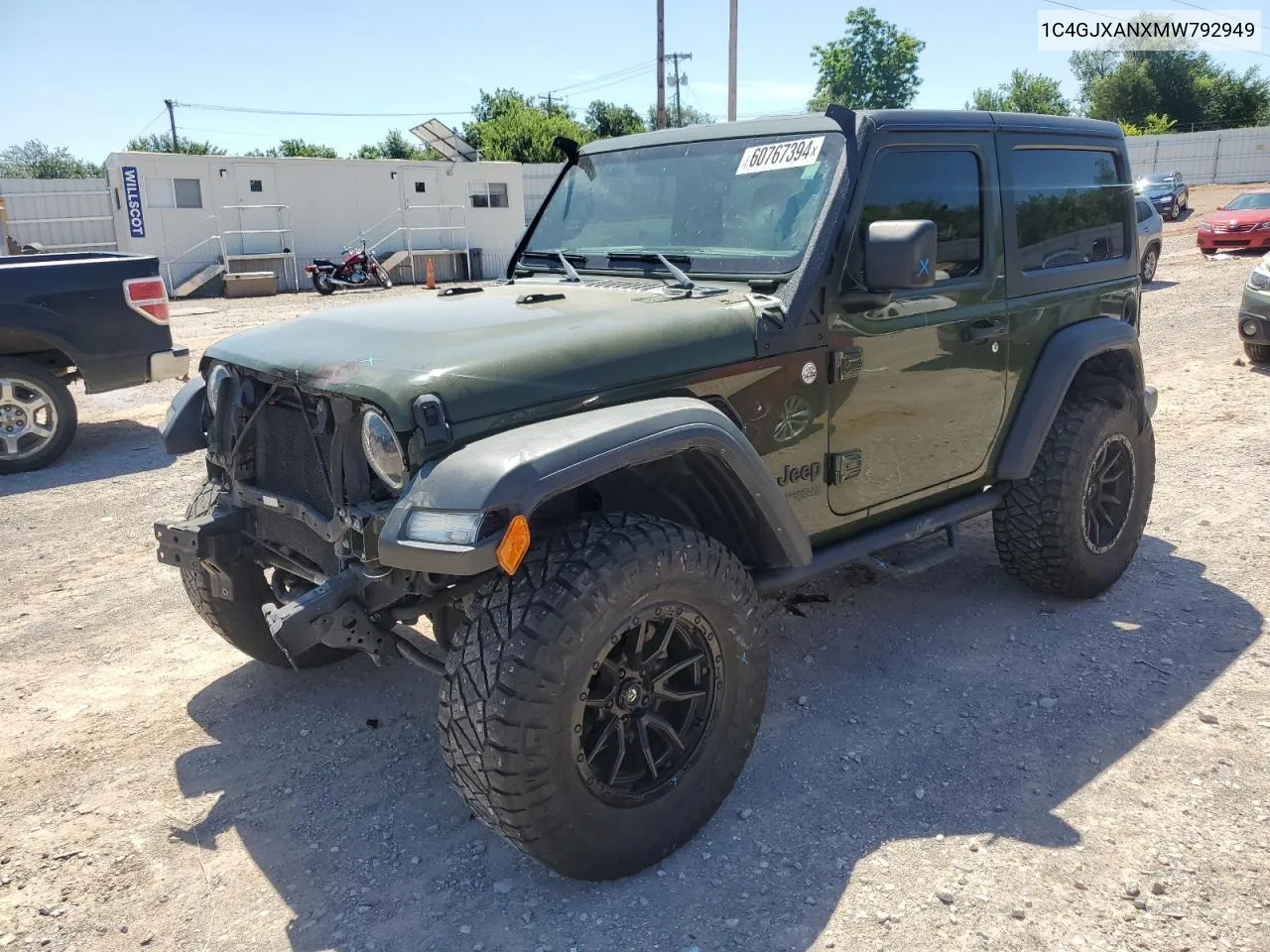 1C4GJXANXMW792949 2021 Jeep Wrangler Sport