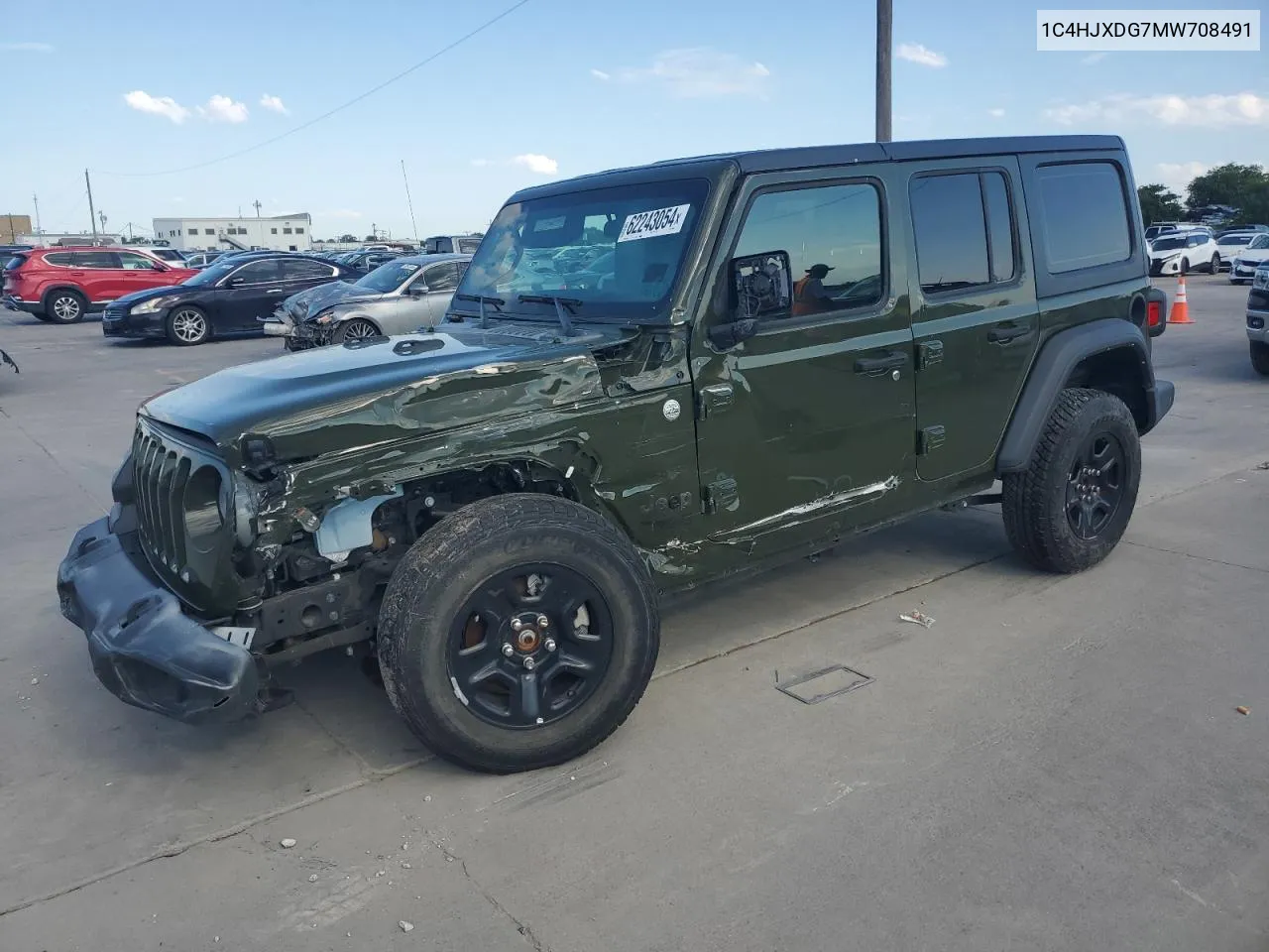 2021 Jeep Wrangler Unlimited Sport VIN: 1C4HJXDG7MW708491 Lot: 62243054