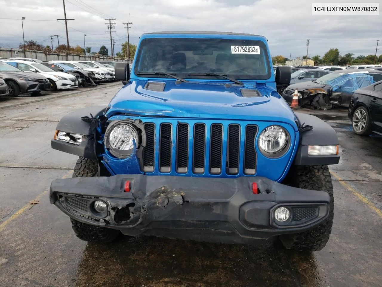 2021 Jeep Wrangler Unlimited Rubicon VIN: 1C4HJXFN0MW870832 Lot: 64777574