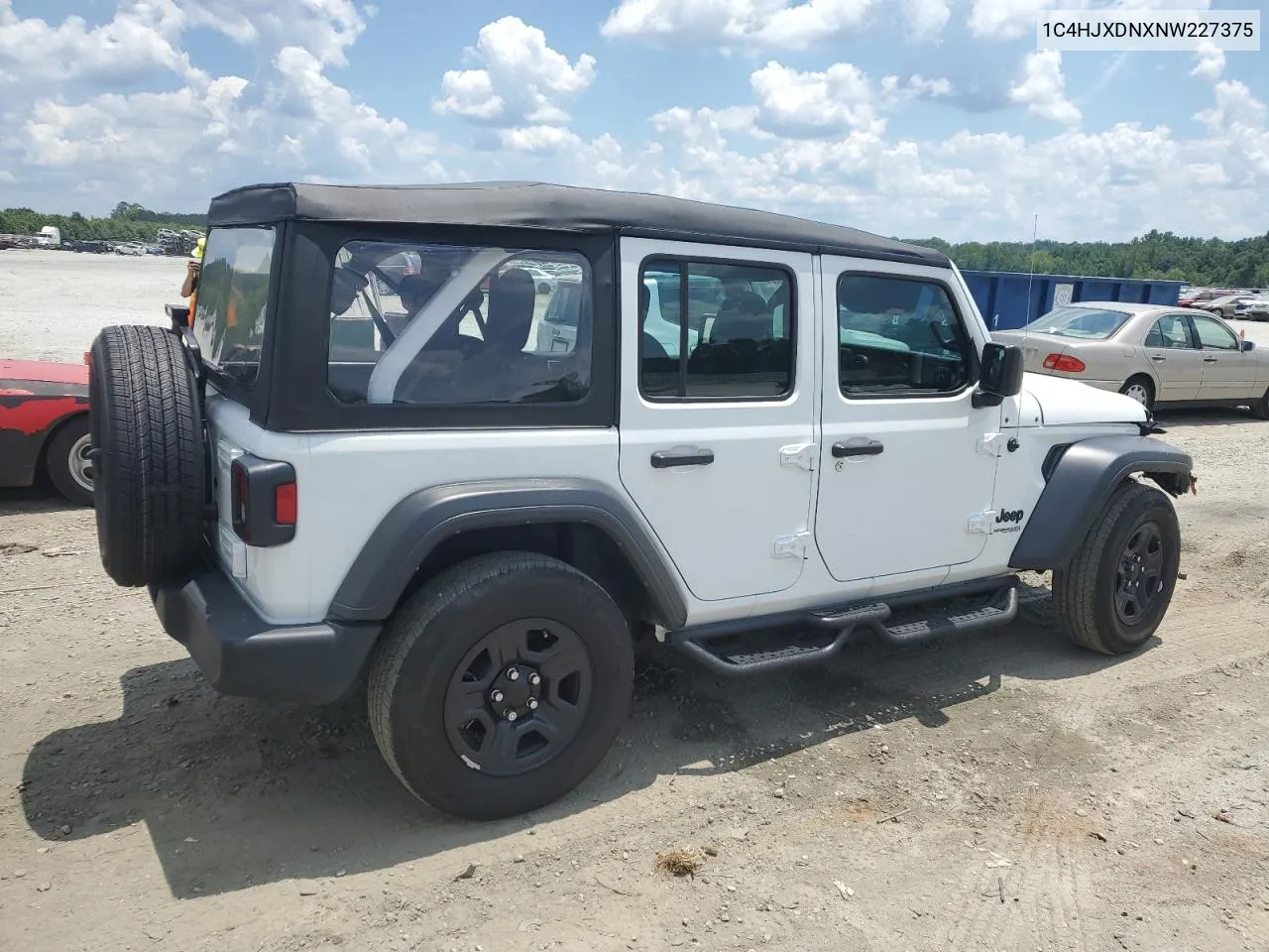 2022 Jeep Wrangler Unlimited Sport VIN: 1C4HJXDNXNW227375 Lot: 59149794